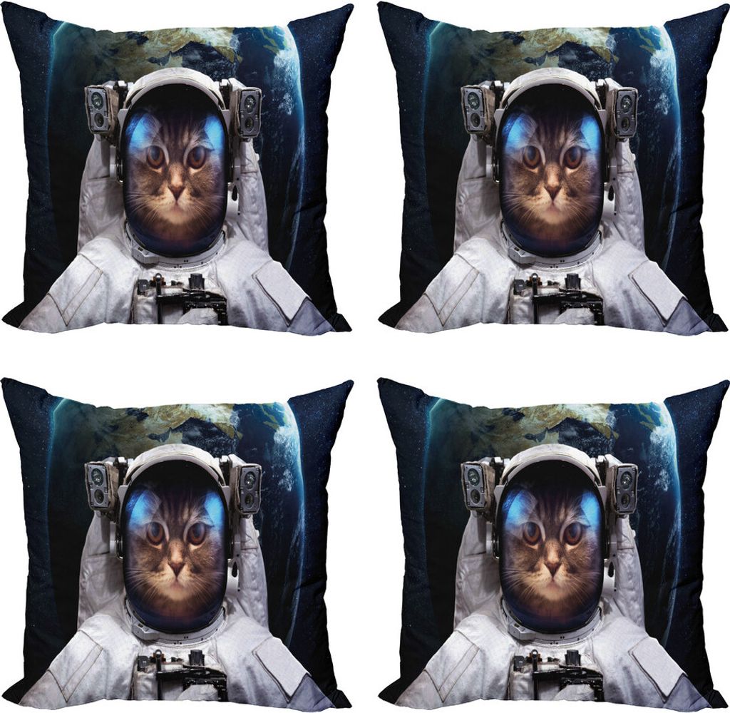 ABAKUHAUS Raum-Katze Kissenbezug Set (4 Stück), Planet Erde Kulisse, Moderner Doppelseitiger Digitaldruck, 60 cm x 60 cm, Weiß Grün Dunkelblau