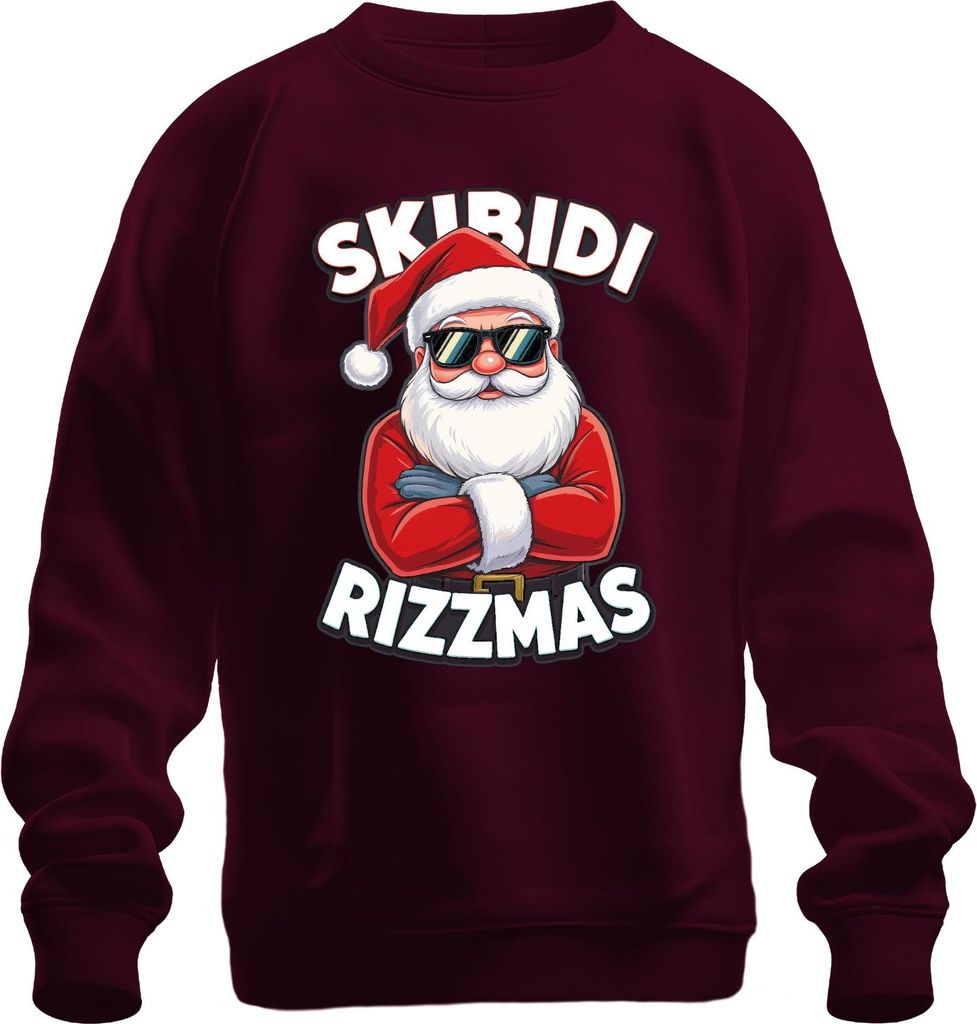 Skibidi Rizzmas Weihnachtsmann Sonnenbrille Lustig Meme Geschenk Uni Sweatshirt Pullover, Burgundy, XXL