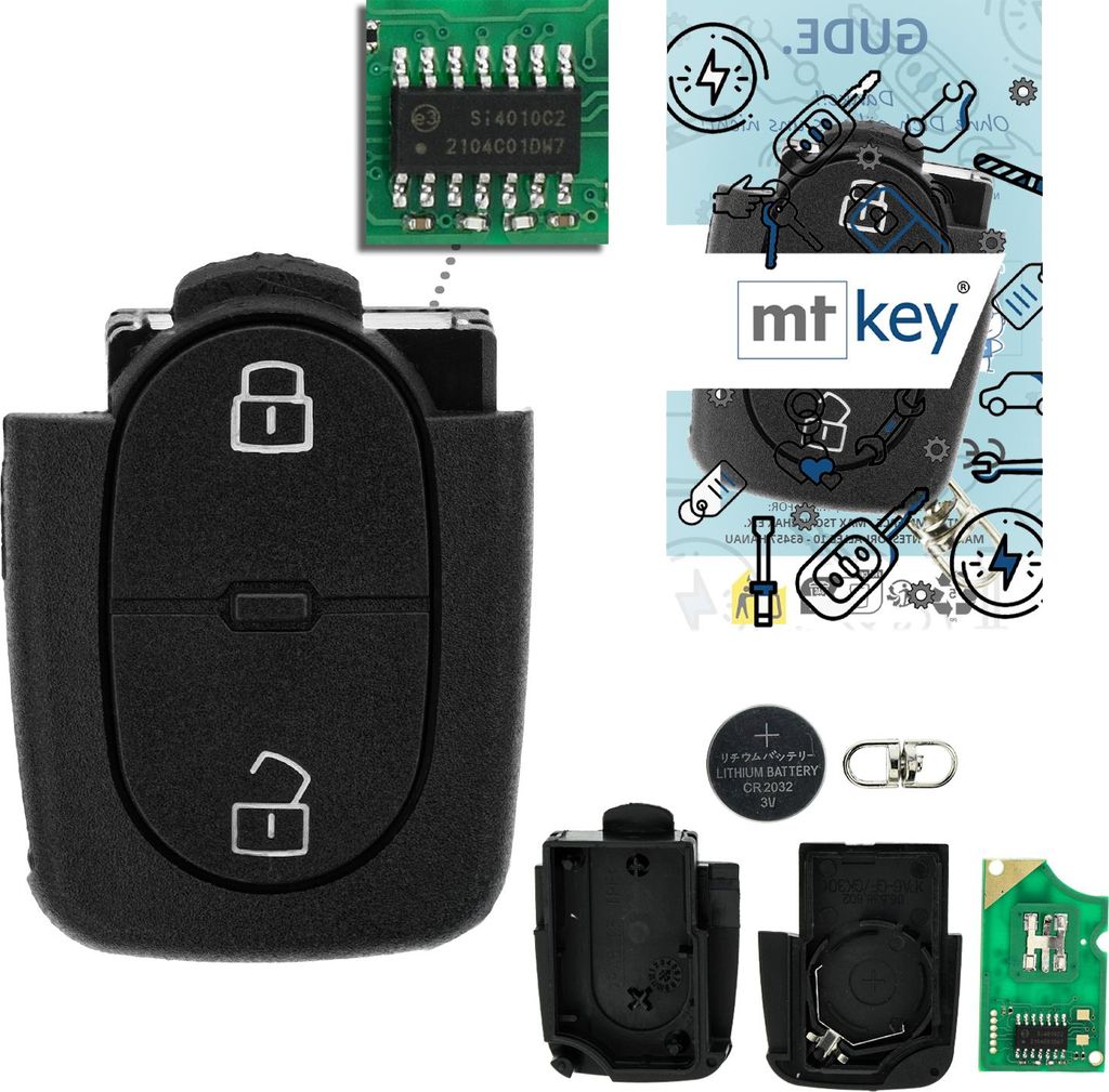MT-KEY Funk Schlüssel Fernbedienung Sender 434MHZ kompatibel mit Audi Cabrio 8G TT 8N A2 A3 S3 8L A4 S4 B5 A6 S6 C5 RS4 RS6 433MHZ 4D0837231R