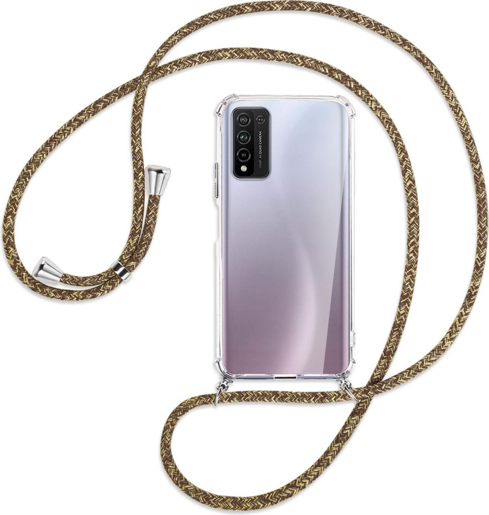 Handykette Backcover-Schutzhülle mit Band (Metall silberfarben) für Honor 10X Lite - braun+beige