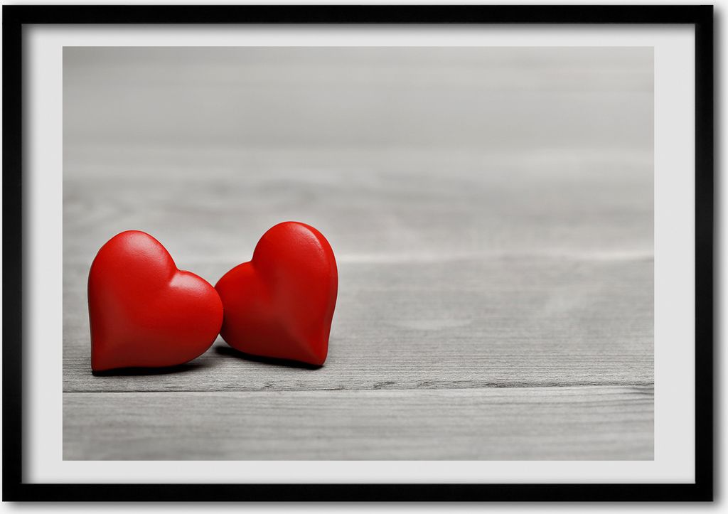 Bild - Bilder - Bilderrahmen - 70 cm x 50 cm - MDF-Rahmen, Wandkunst Herz auf Holz