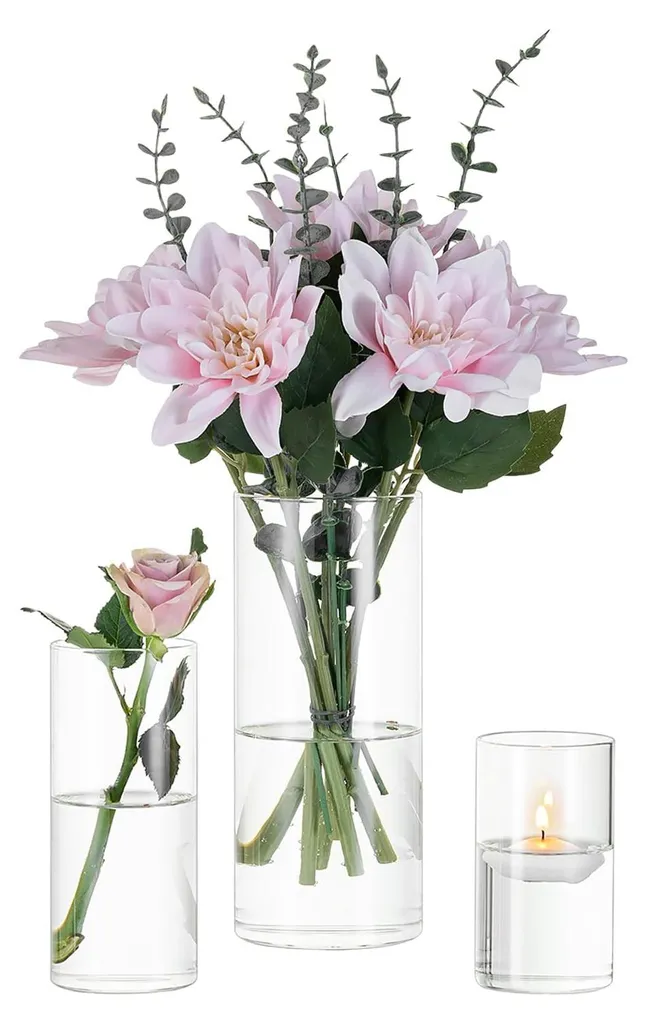 Vases cylindriques verre 10/15/20 cm pour roses et décoration de mariage