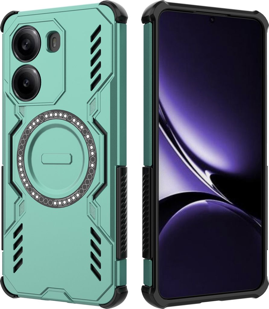 Magnetisch Hülle für Xiaomi Poco X7 Pro / Redmi Turbo 4, Hybrid PC TPU Bumper Stoßfestes Loch Wärmeableitung Handyhülle Grün
