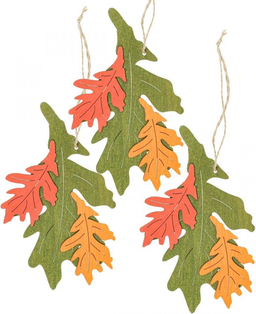 Herbst Deko Anhänger Holz Laubblätter Eichenblatt Set 17cm – Fensterdeko bunte Herbstblätter 6 Stück