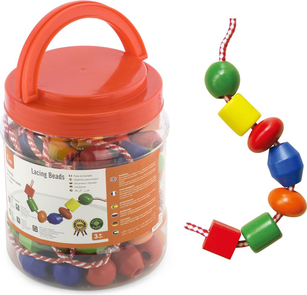 VIGA Jeu de perles colorées en bois, perles à enfiler Image du produit 