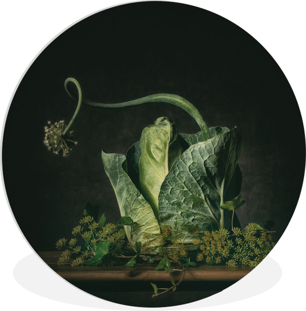 MuchoWow Rundes Wandbild - Runde Bilder Gemälde - Stillleben - Blume - Grün - Wanddekoration Ø 90 cm Kreis Wanddekoration Kunststoff - Wandkre...