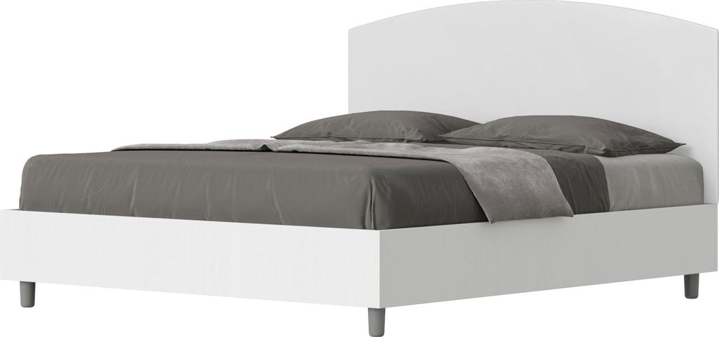 ITYHOME - Bett mit Bettkasten 160x200 Bettgestell Esche weiß Bett-Kopfteil mit Kunstlederbezug Weiß Antilia