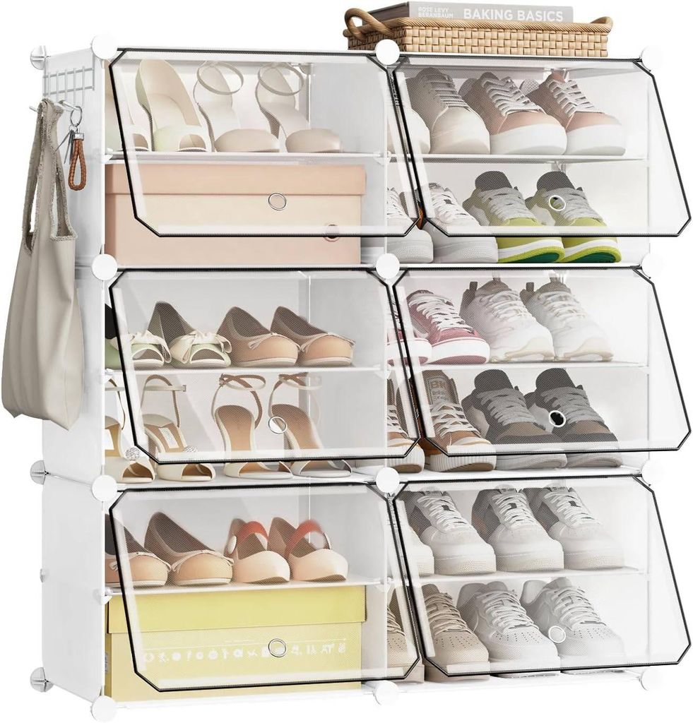 EUGAD Schuhboxen, Schuhregal Kunststoff, mit Haken, Tür, Schuhaufbewahrung platzsparend, 80 x 90 x 30 cm