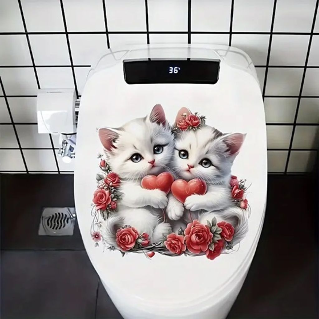 GKA WC Deckel Aufkleber 2 Katzen mit Herz Love Produktbild 