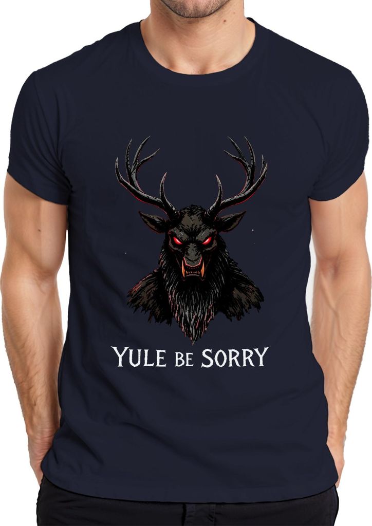 Yule be Sorry Krampus Dämon Hörner rote Augen düster Weihnachten Herren T-Shirt, Navy, 3XL