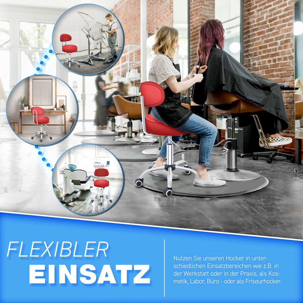 TRESKO Roller Stool Červená s opierkou Pracovná stolička Obrázok produktu 4