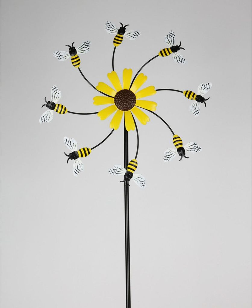 8x Gartenstecker Windmühle Biene aus Metall ca. 39x7,5x125 cm bewegliche Gartendeko für Beete Garten und Vorgarten