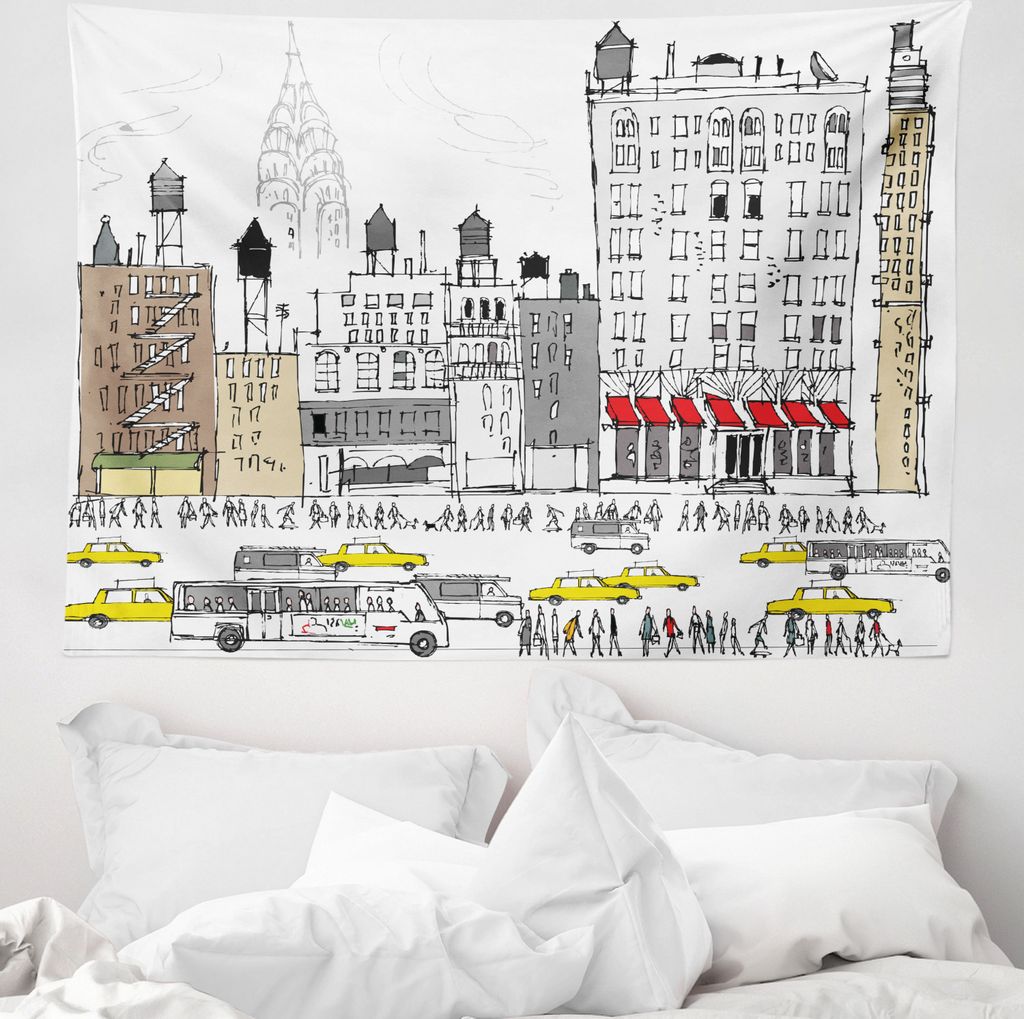 ABAKUHAUS Stadt-Liebe Wandteppich, Busy City Traffic Jam aus Weiches Mikrofaser Stoff Waschbar ohne Verblassen Digitaldruck, 150 x 110 cm, Mehrfarbig