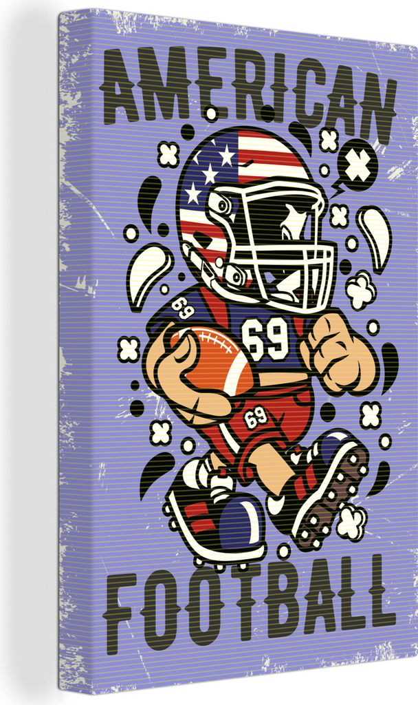 OneMillionCanvasses - Leinwandbilder - 90x140 cm, American Football - Lila - Vintage, Wandbilder Kunstdruck Wanddekoration - Wandschmucke - Schla...
