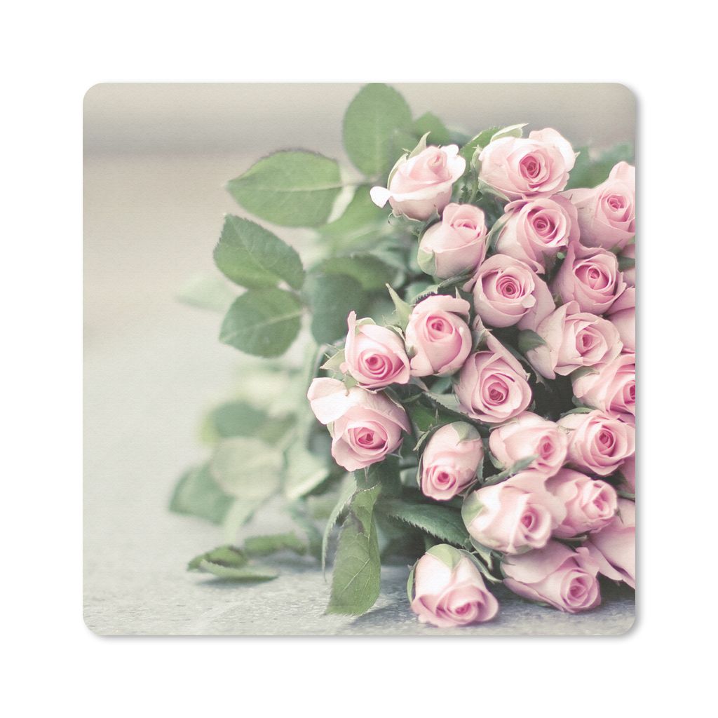 MuchoWow Mauspad Mousepad Rosen - Rosa - Stein 20x20 cm - Mousepads - Maus Mat - Pad - Mausunterlage - Desk Mat - Bureauartikeln