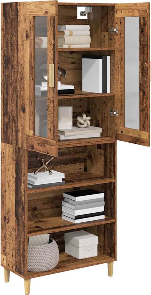 “2026 Modern“ Highboard Altholz 69,5 x 34 x 180cm Engineered Wood und Glas - Designermöbel 555996 - Kommoden