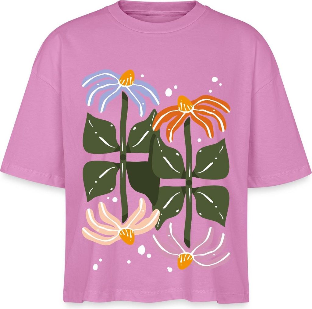 Spreadshirt Bunte Retro Blumen Illustration Im Boho Stil Boxy Shirt Damen, L, Pink