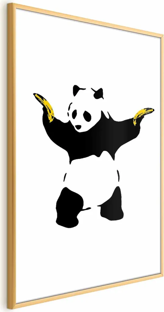 Quadro Moderno Panda con Pistole 40x60 Cornice Oro per Arredo Urban