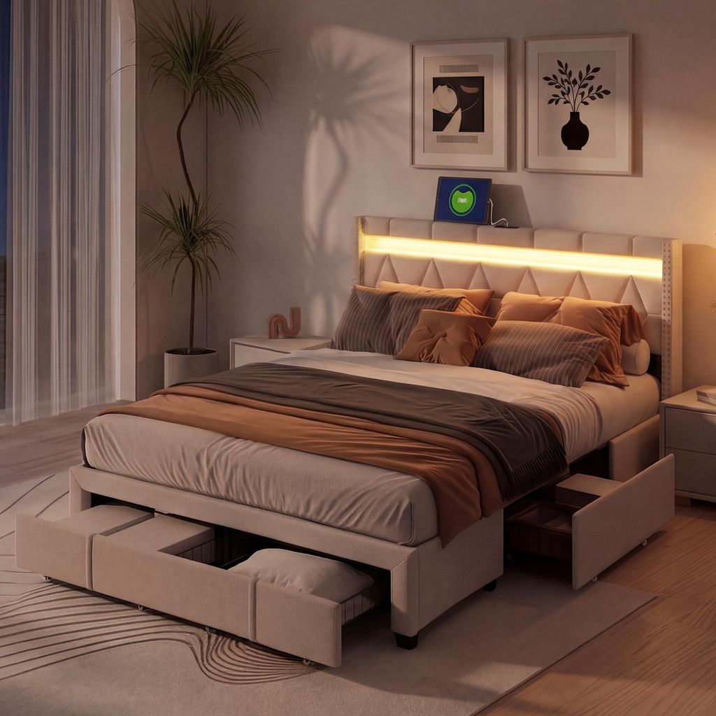 Łóżko tapicerowane ProximaX 160x200 cm z oświetleniem LED i Zdjęcie produktu 