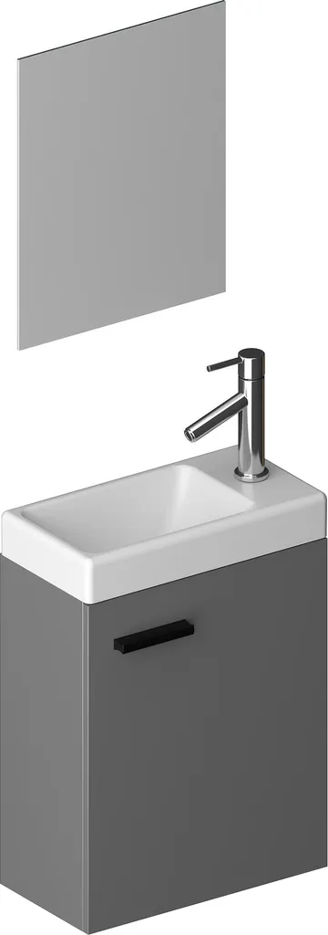 Petit Meuble Lave Mains Gris Anthracite 41cm avec Miroir SMALLY