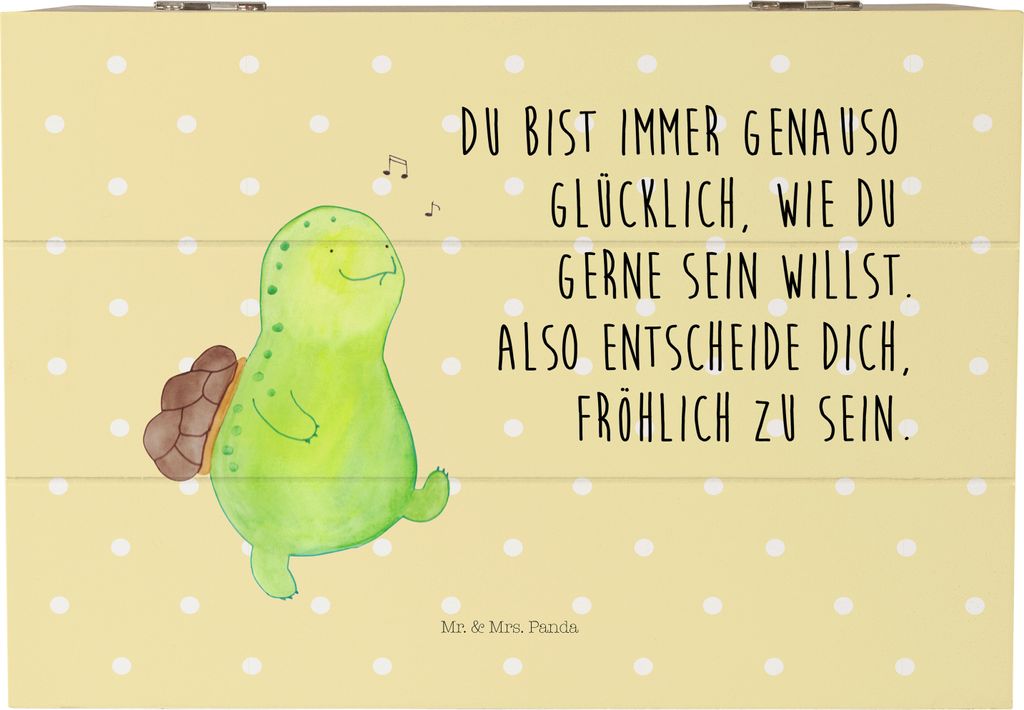 Mr. & Mrs. Panda Geschenkbox Schildkröte Pfeifen 22 x 15 cm - Gelb Pastell - Geschenk, Depression, Motivation, geschenkkiste, Holzkiste, Truhe, Sc...