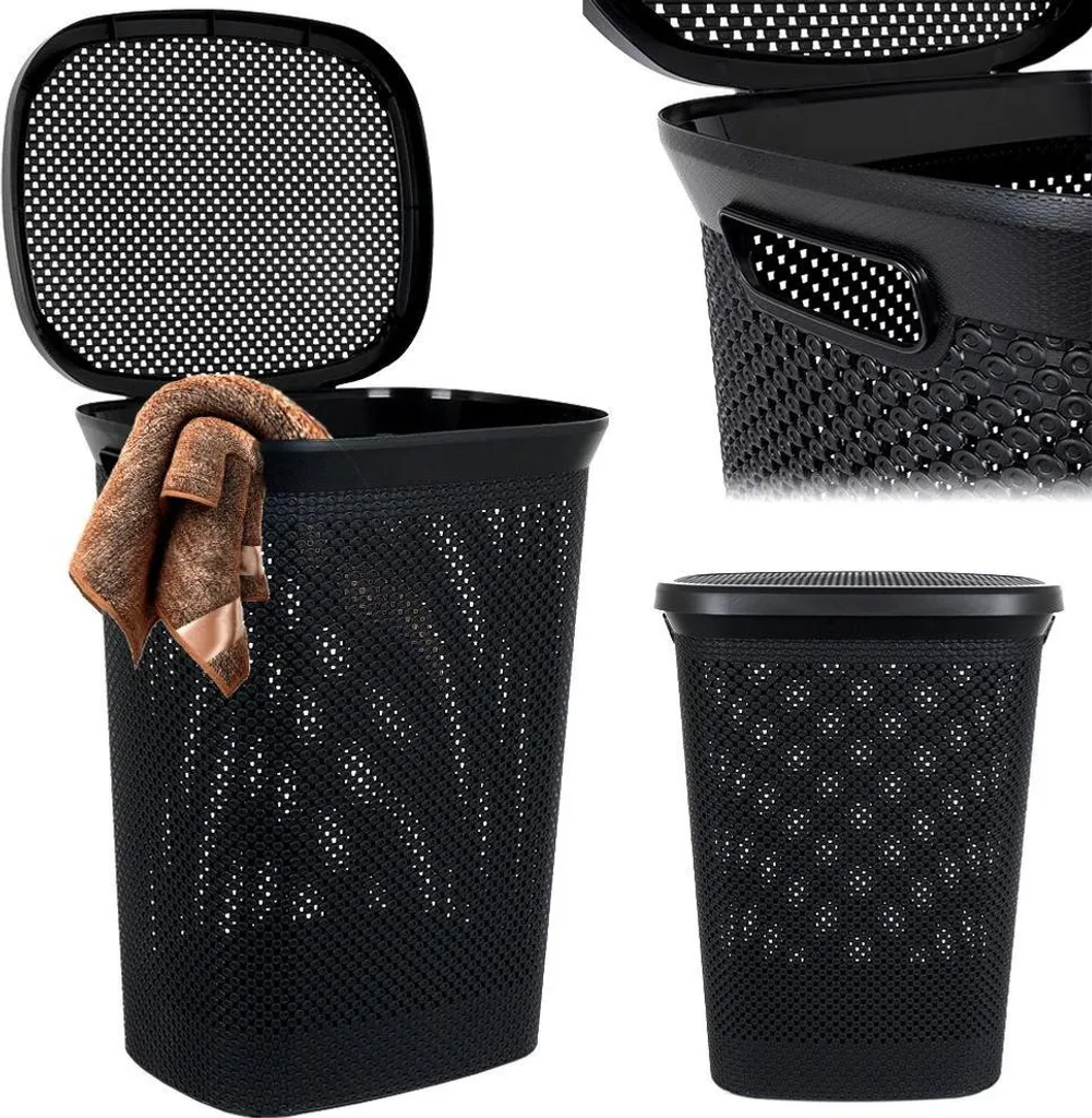 Rangement linge sale 60L noir pour salle de bain familiale moderne