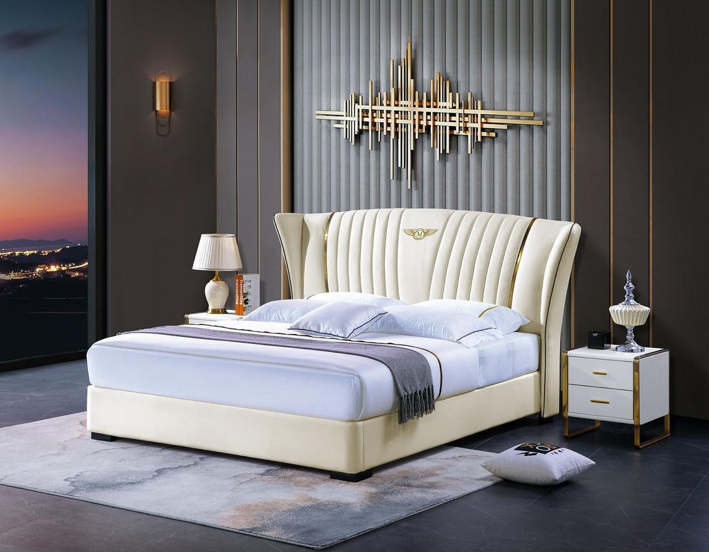 Holzbett Bett Doppelbett Echtholz Schlafzimmer Hotel Betten 180x200cm Lederbett