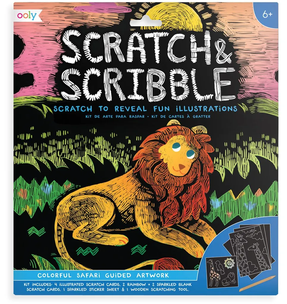 Activité de Voyage Enfant : Set de Grattage Safari Sans Désordre 10 pcs