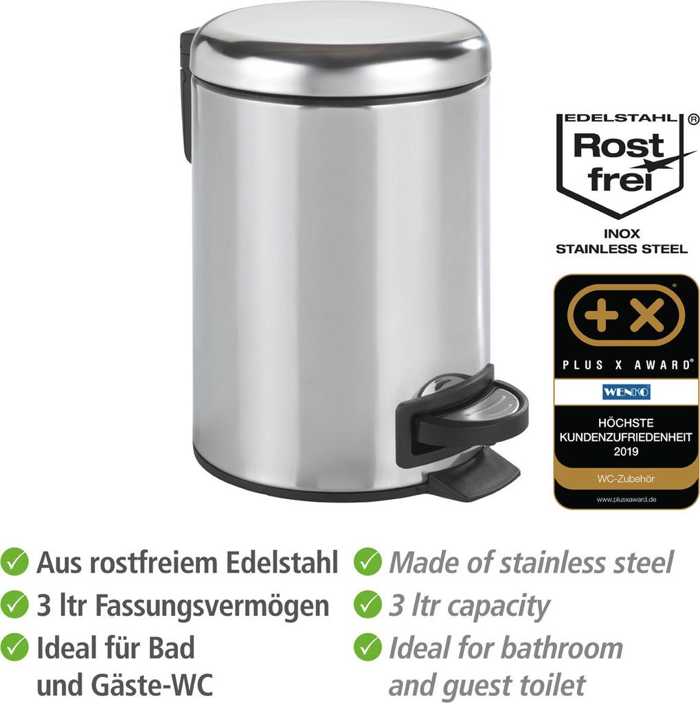 WENKO Kosmetik Tret Müll Eimer LEMAN Edelstahl 3 L Abfall Produktbild 3