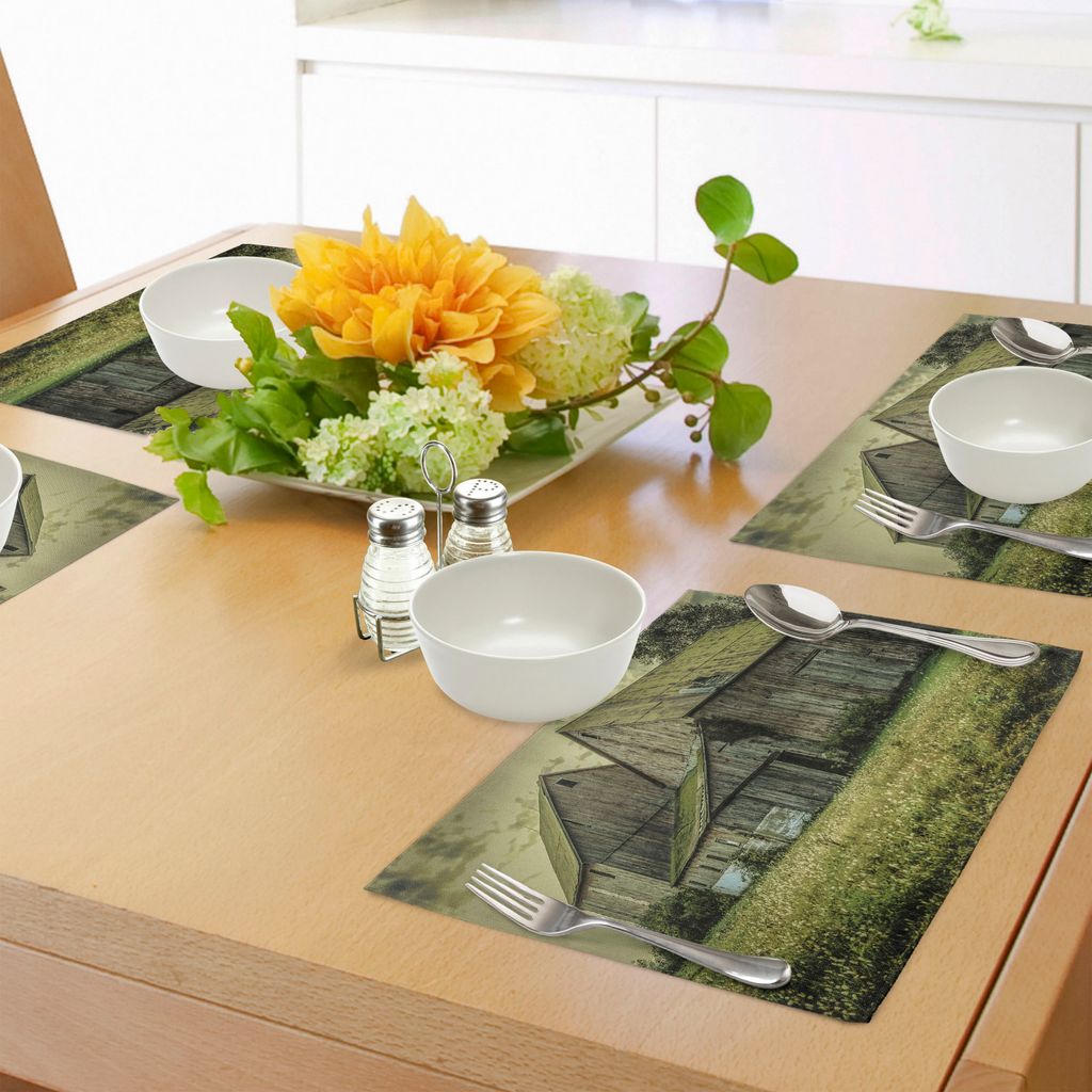 ABAKUHAUS Land Platzmatten, Landwirt Feld Scheune Warehouse Midwest amerikanischen Stil antiken antiken Artwork Print, Tiscjdeco aus Farbfesten Sto...