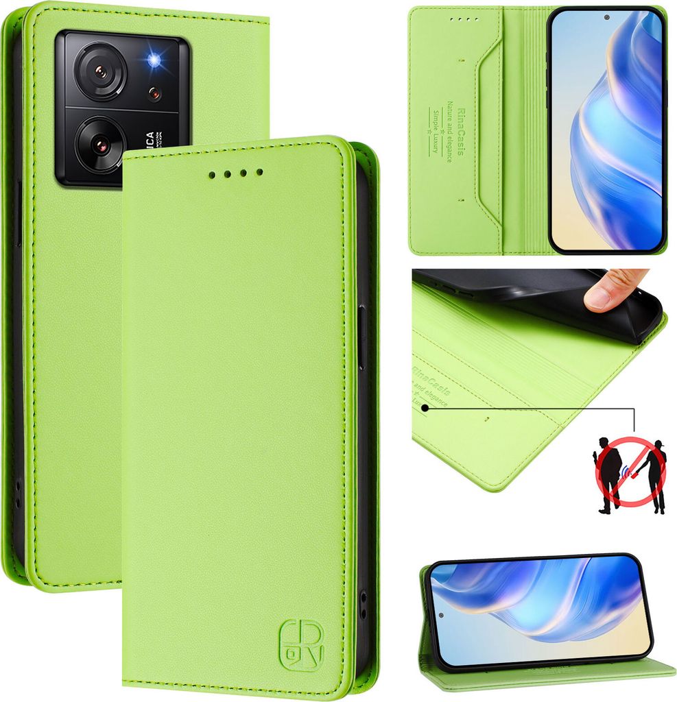 Lederhülle für Xiaomi 13T / 13T Pro Hülle Flip Brieftasche Kartenfächern Ständer Schutzhülle Grün