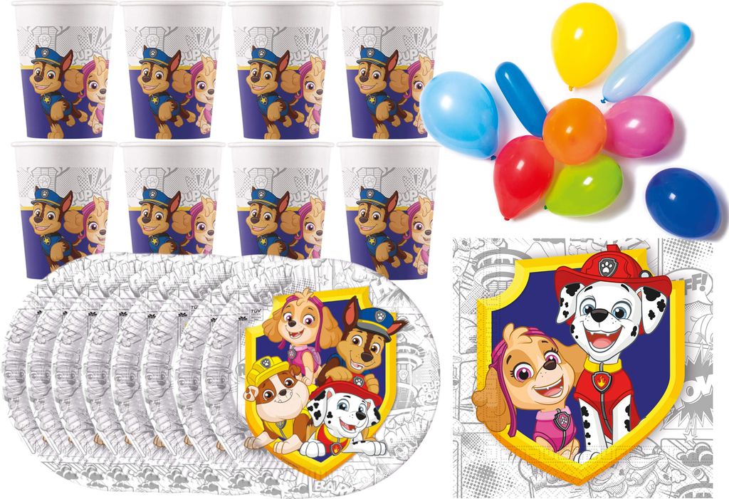 Paw Patrol - Kindergeburtstags-Set (46-teilig, kompostierbar) Teller Becher Servietten Geburtstag