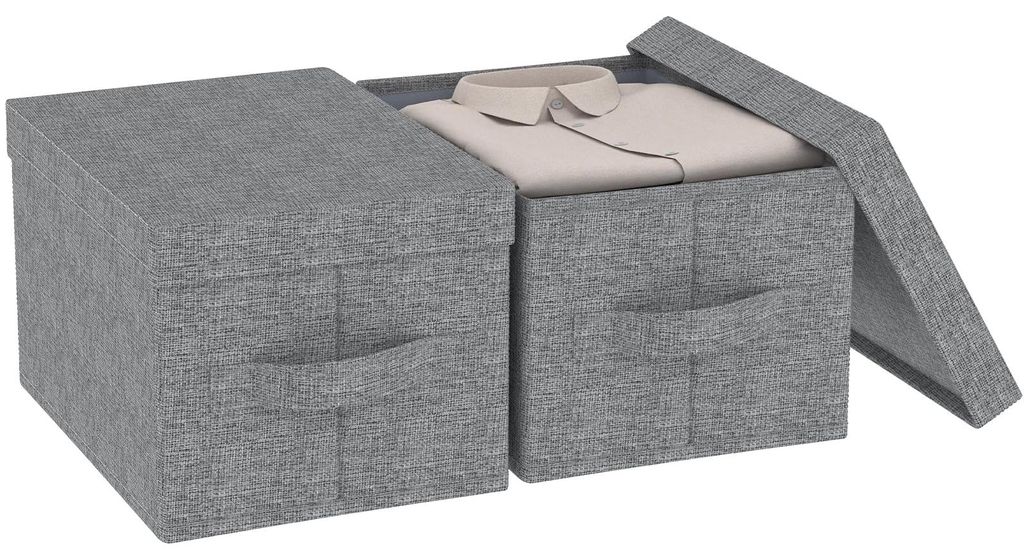 Aufbewahrungsbox aus Stoff, Organizer mit Deckel, faltbare Box mit Griffen, 2er-Set Stoffkörbe zur Aufbewahrung von Kleidung, 42×30×26