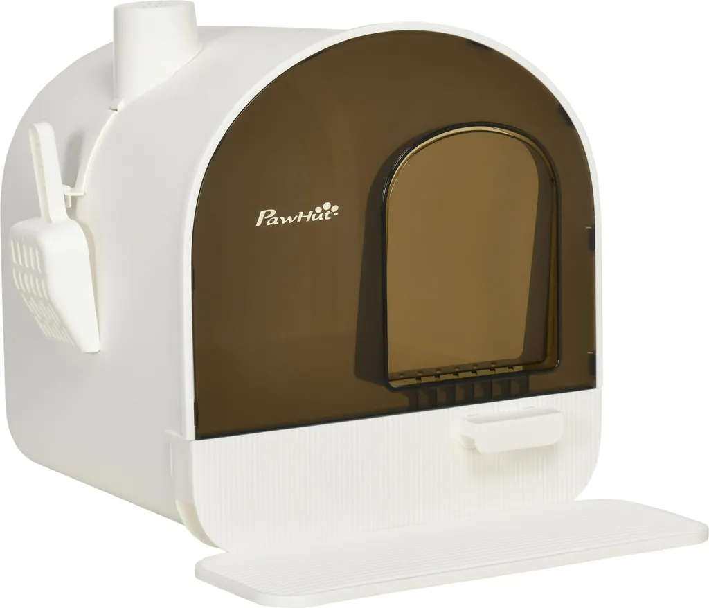 Fortuna Lai Lettiera con coperchio Lettiera per gatti fino a 5 kg, con coperchio, tappetino per lettiera, plastica, bianco, 43x44x47 cm - 1