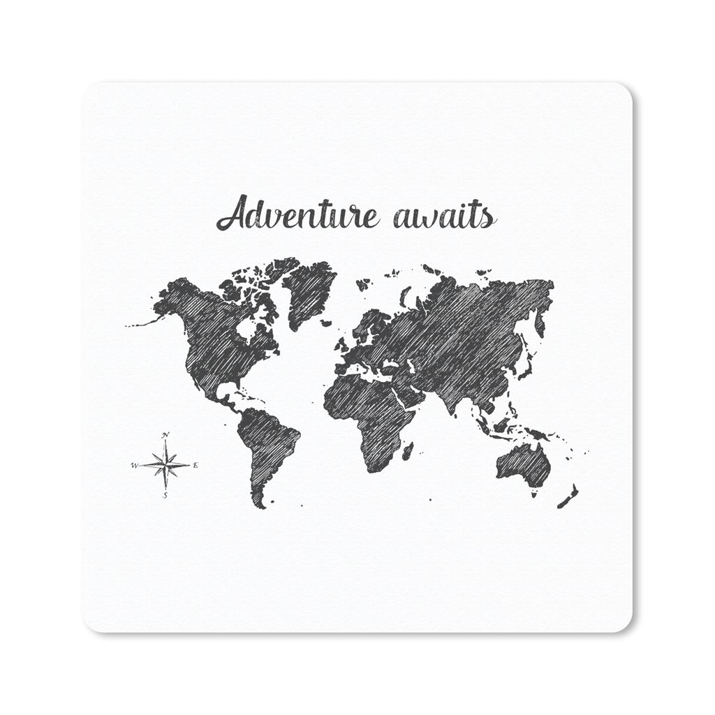MuchoWow Mauspad Mousepad Weltkarte - Zitat - Das Abenteuer wartet 20x20 cm - Mousepads - Maus Mat - Pad - Mausunterlage - Desk Mat - Bureauartikeln