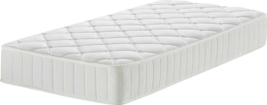 A white mattress is shown from a diagonal angle against a white background.