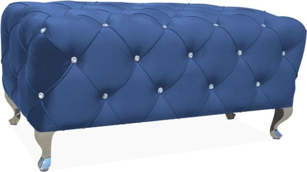 Casa Padrino Barock Sitzbank 100 x 50 x H. 46 cm - Verschiedene Farben - Gepolsterte Bank mit Glitzersteinen und Edelstahl Beinen - Barock Möbel