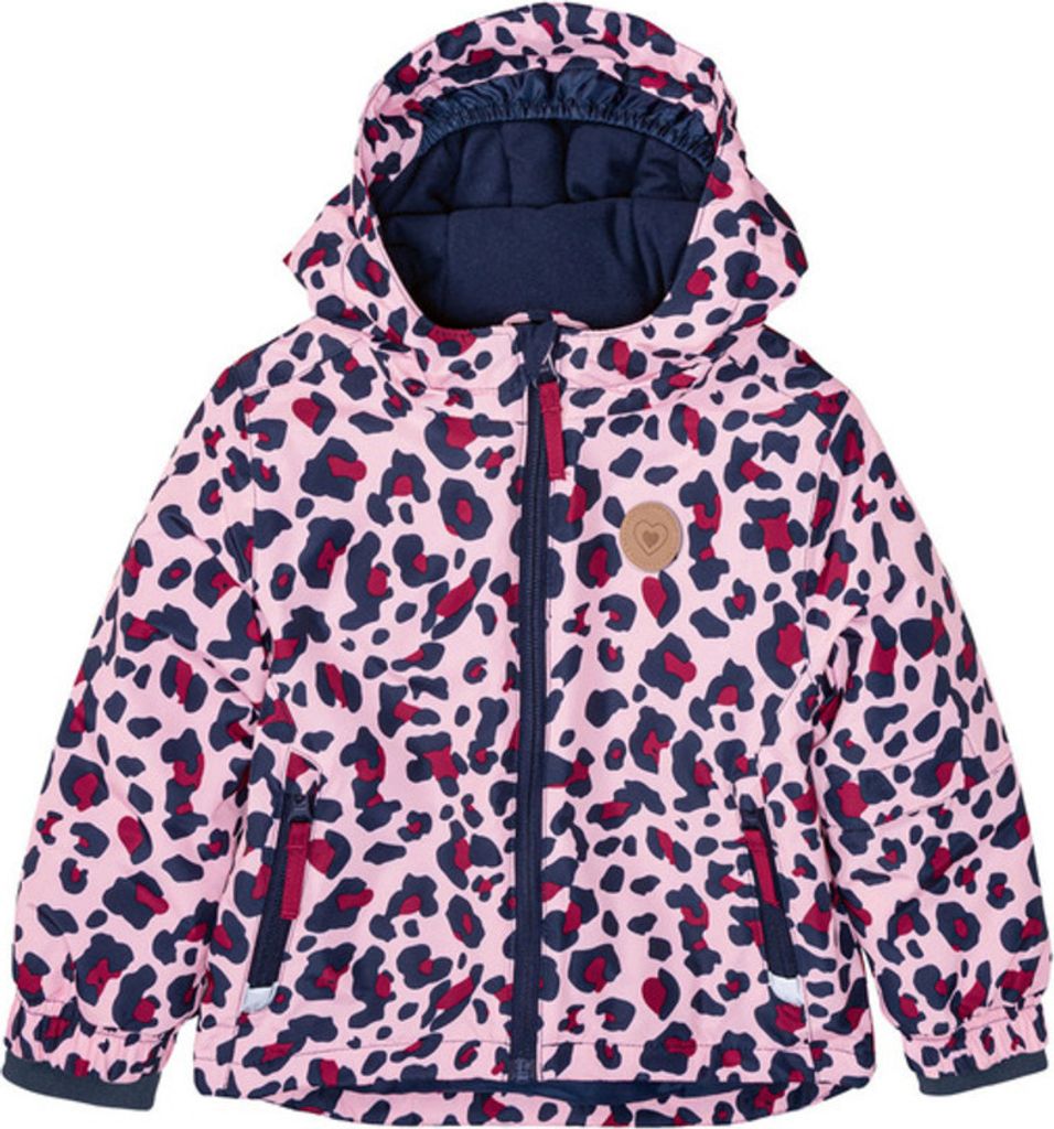 A children's jacket with a leopard print pattern.