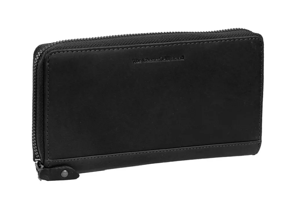 Porte-monnaie Nova en cuir de vachette ciré noir avec protection Zip