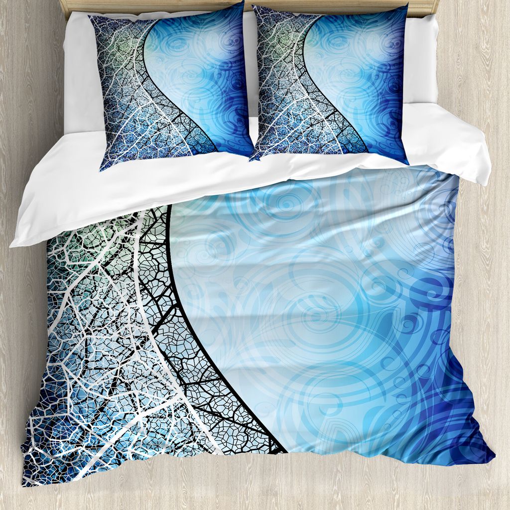 ABAKUHAUS Abstrakt Bettbezug, Psychedelische Branchen, Milbensicher Allergiker geeignet mit Kissenbezügen, 155 cm x 220 cm - 80 x 80 cm, Blau Schwarz
