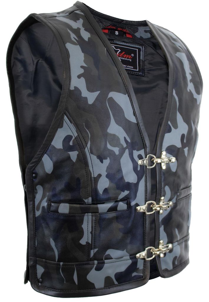 Herren Camouflage Lederkutte Kutte Lederweste Camo Muster Produktbild 