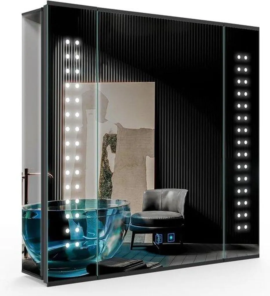 Miroir lumineux LED mural 65x60 cm, cadre de rangement et variateur