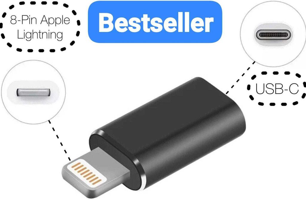 USB-C auf Lightning, iPhone, Adapter, Stecker, iPod, AirPods, Laden, Datentransfer, Konverter, Handy, Smartphone