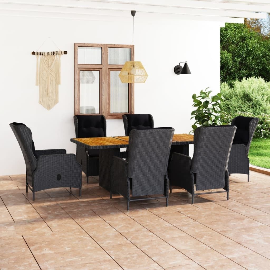 The Living Store 7-tlg. Garten-Essgruppe mit Auflagen Poly Rattan Dunkelgrau