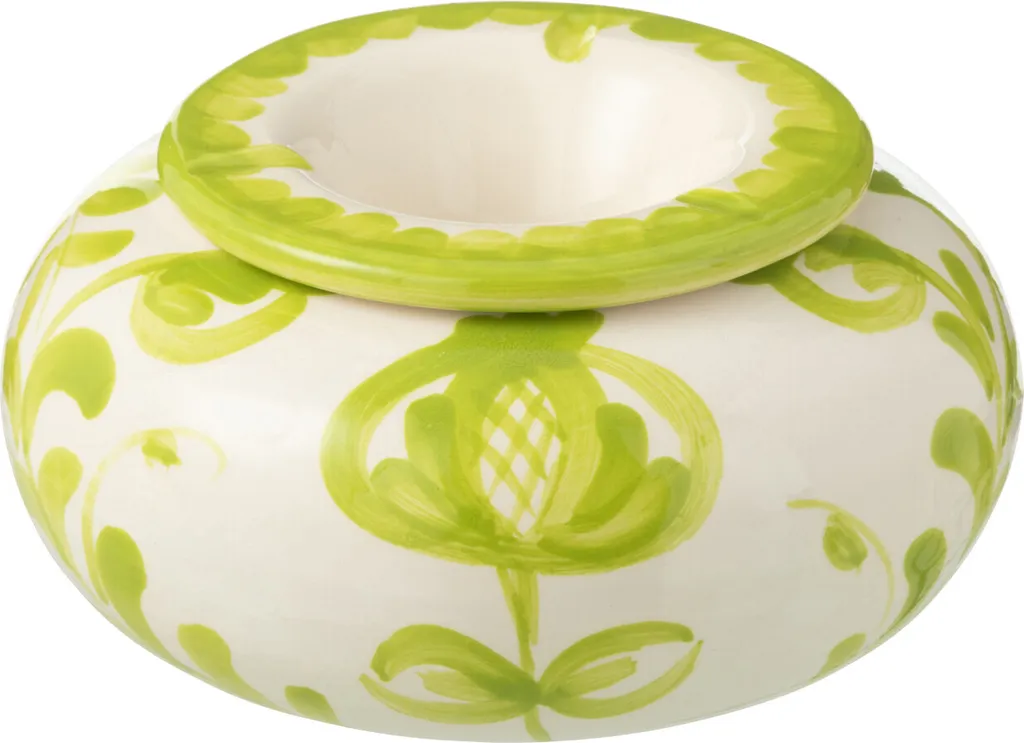 J-Line Granada Grand Cendrier en Céramique Blanc et Vert Design Chic