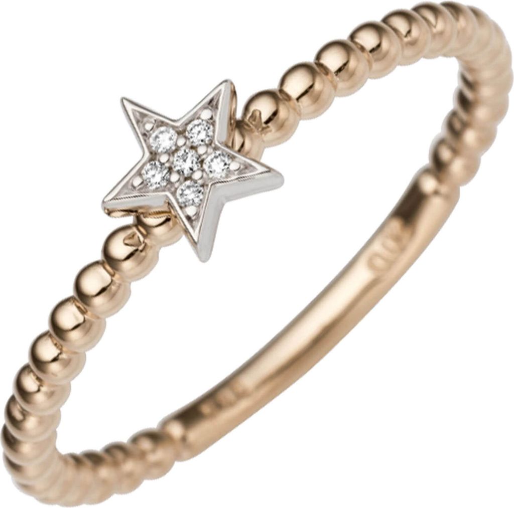 Ring Damenring Stern mit 6 Diamant Brillanten aus 585 Gold Rotgold Weißgold Innenumfang 56mm Ø17.8mm
