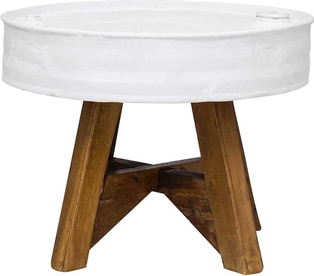 Petite table de salon ronde en bois recyclé blanc 60 cm pour studio chic