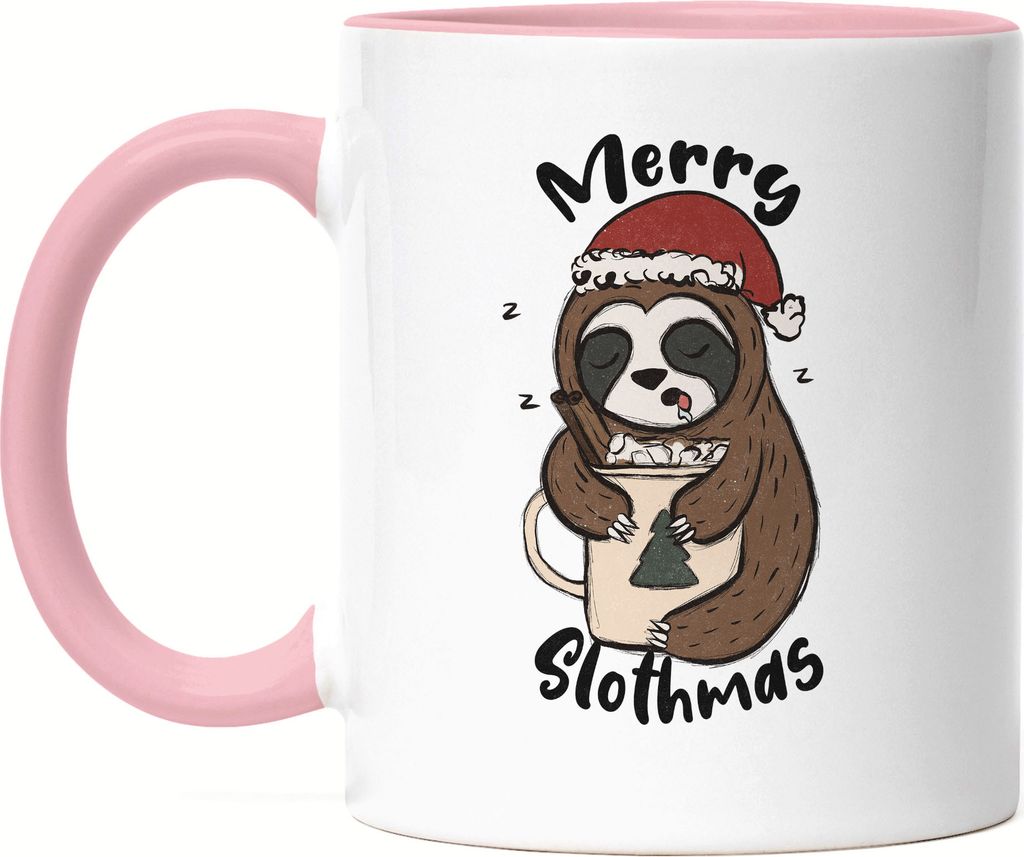 Merry Slothmas Tasse Rosa Weihnachten Merry Christmas Weihnachtsabend Zimt Heilig Abend Winter Weihnachtszeit