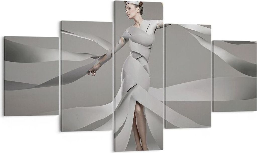 Bild auf Leinwand - Leinwandbild - Frau Modell Streifen Emotionen - 125x70cm - Wand Bild - Wanddeko - Leinwanddruck - Bilder - Kunstdruck - Wanddek...