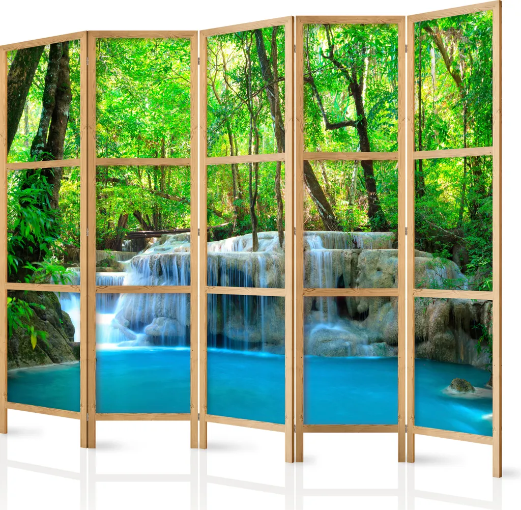 Grand paravent 5 panneaux motif forêt design élégant format 225x171 cm